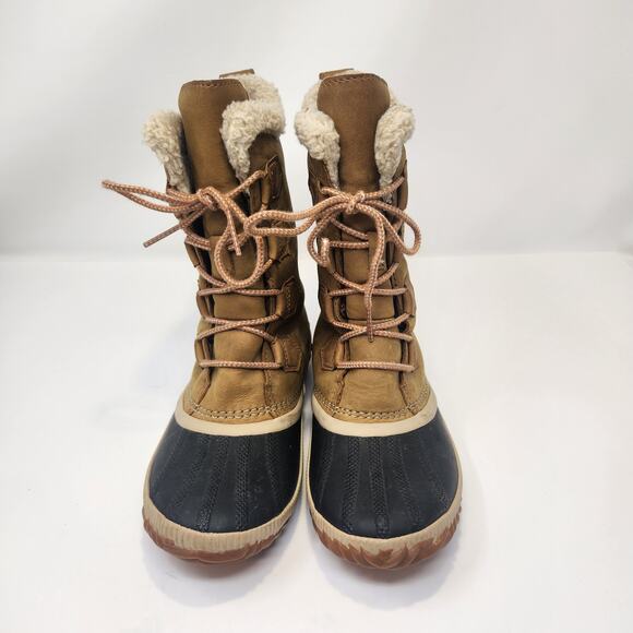Sorel Out N About Plus Tall Waterproof Boots Camel Brown Leather Women Size 6 - Picture 3 of 10
